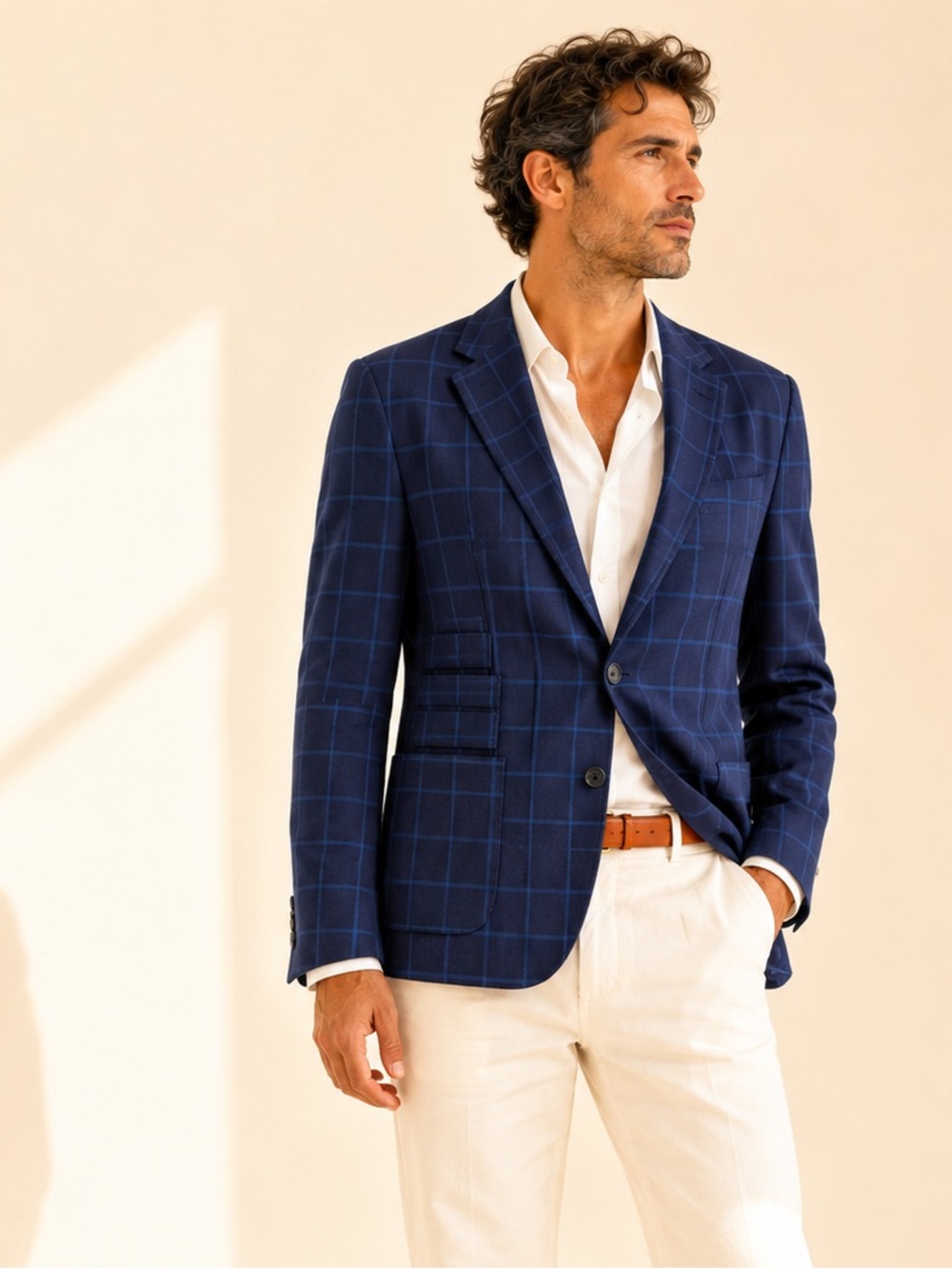 Scotch & Soda Tailored Windowpane Plaid Blazer Tone on tone Wool Blend 44R